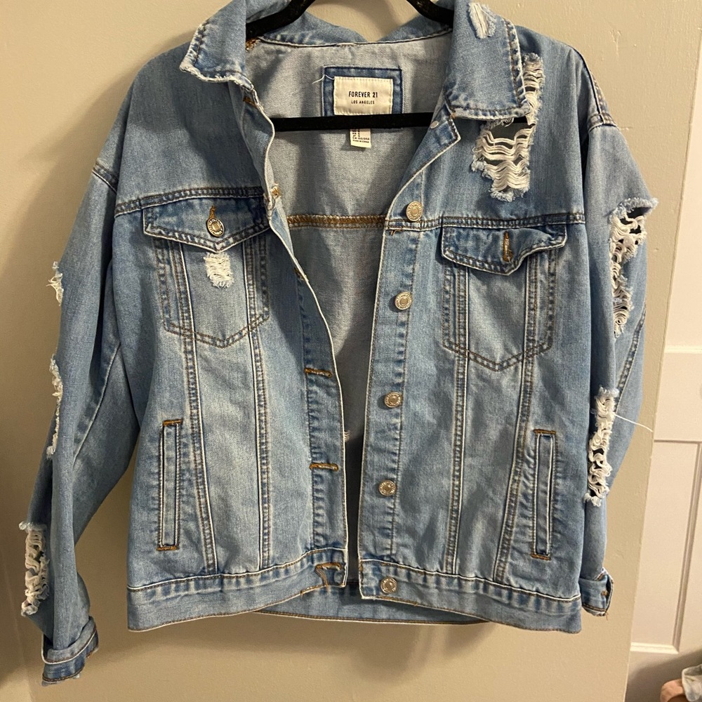forever 21 oversized distressed light denim jacket